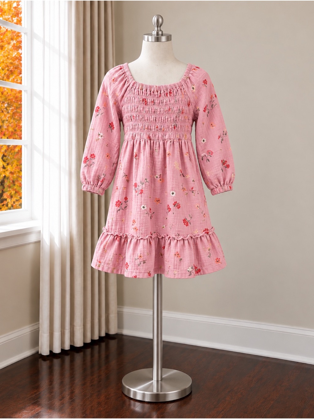 Old Navy Pink Floral Smocked Ruffle Dress